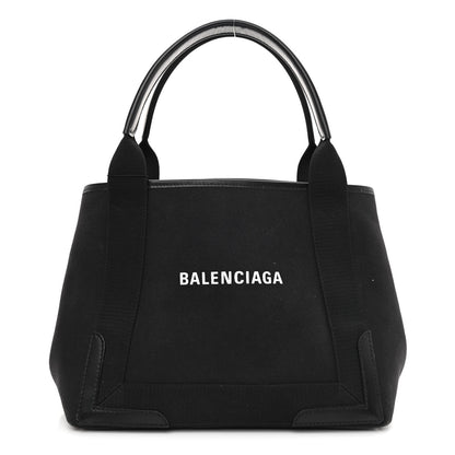 Balenciaga Cotton Canvas Calfskin S Navy Cabas Black 3 of 10