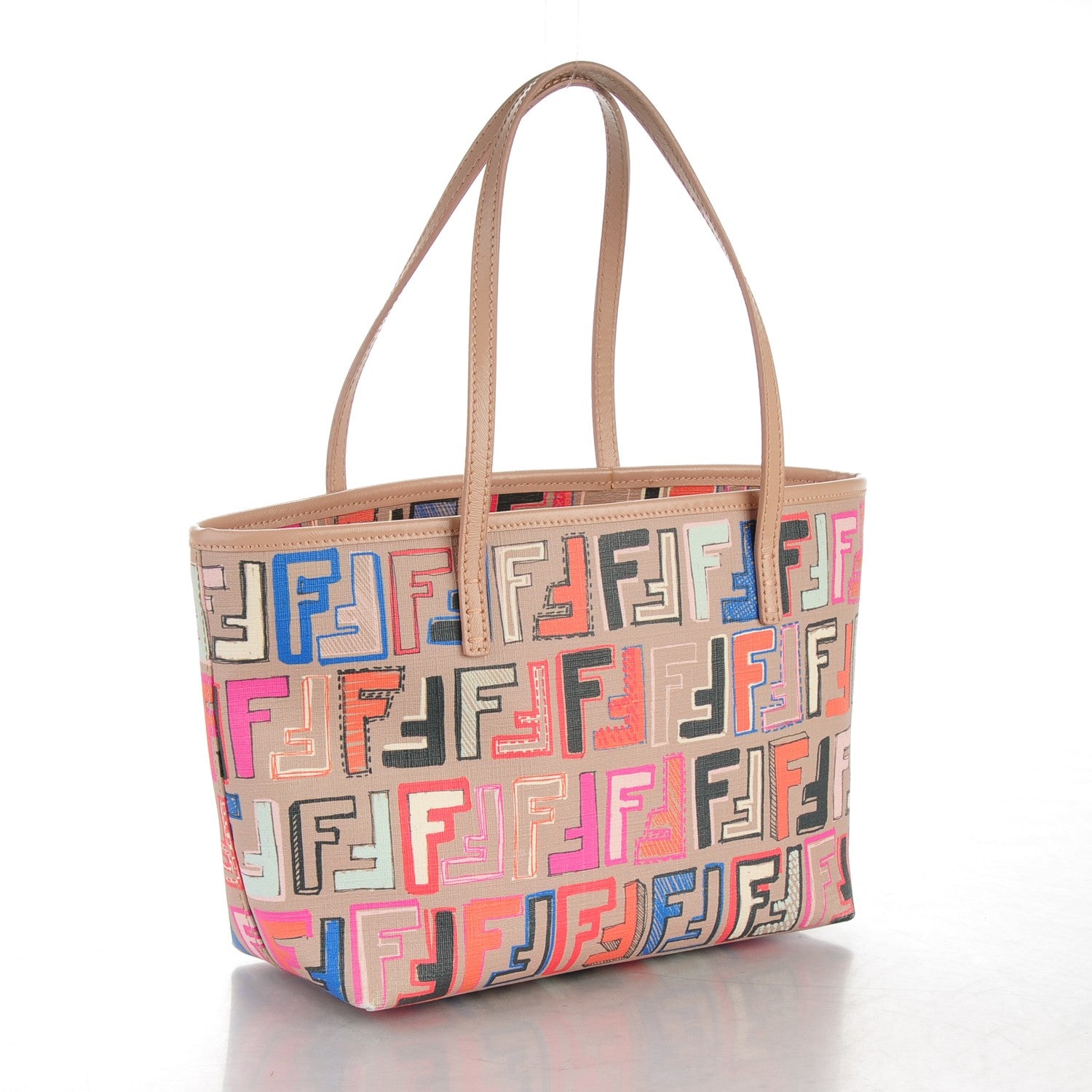 Fendi Zucca Spalmati Vitello FF Multicolor Mini Roll Tote Beige Multicolor Cipria 3 of 7