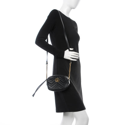 Gucci Calfskin Matelasse Mini GG Marmont Chain Shoulder Bag Black 2 of 8