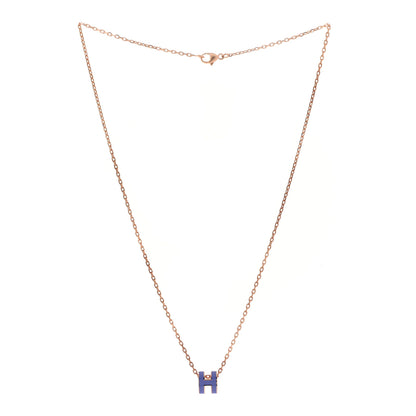 Hermes Lacquered Rose Gold Pop H Pendant Necklace Lilac 3 of 7