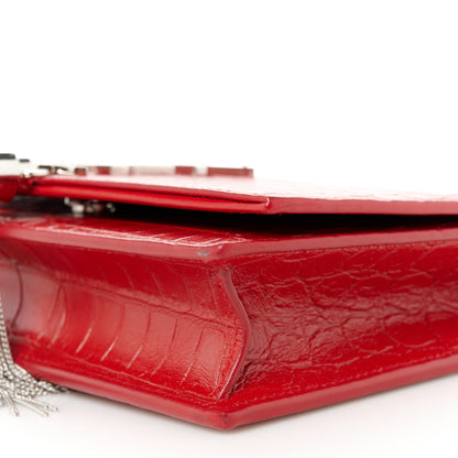 Saint Laurent Calfskin Crocodile Embossed Kate Monogram Tassel Chain Wallet Red 9 of 9