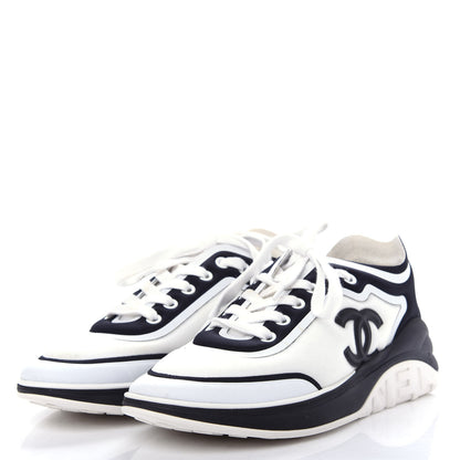 Chanel Lycra Womens CC Sneakers 36.5 White Black 3 of 11