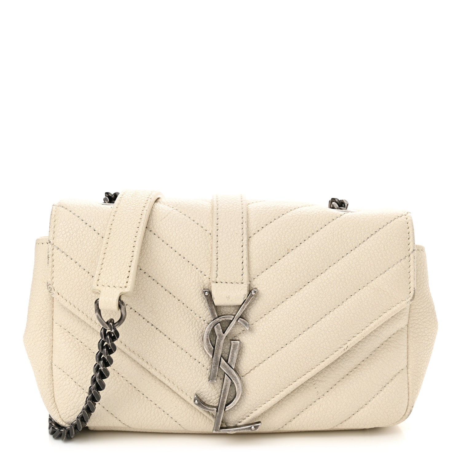 Saint Laurent Grained Calfskin Matelassé Chevron Monogram Classic Baby Chain Bag White 1 of 14