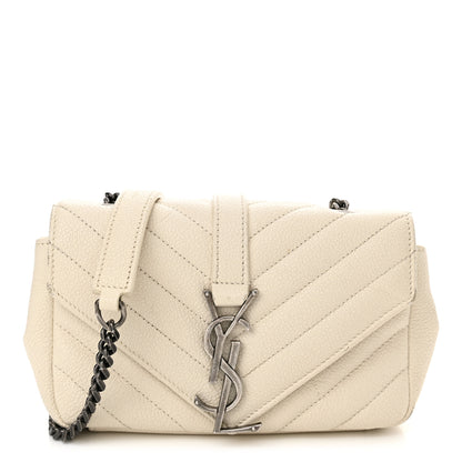 Saint Laurent Grained Calfskin Matelassé Chevron Monogram Classic Baby Chain Bag White 1 of 14
