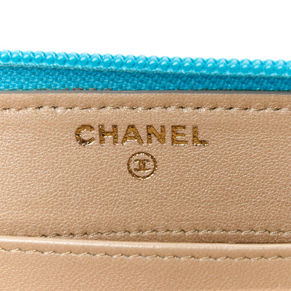 Chanel Lambskin Camellia Embossed Large Gusset Zip Around Wallet Turquoise 6 of 12