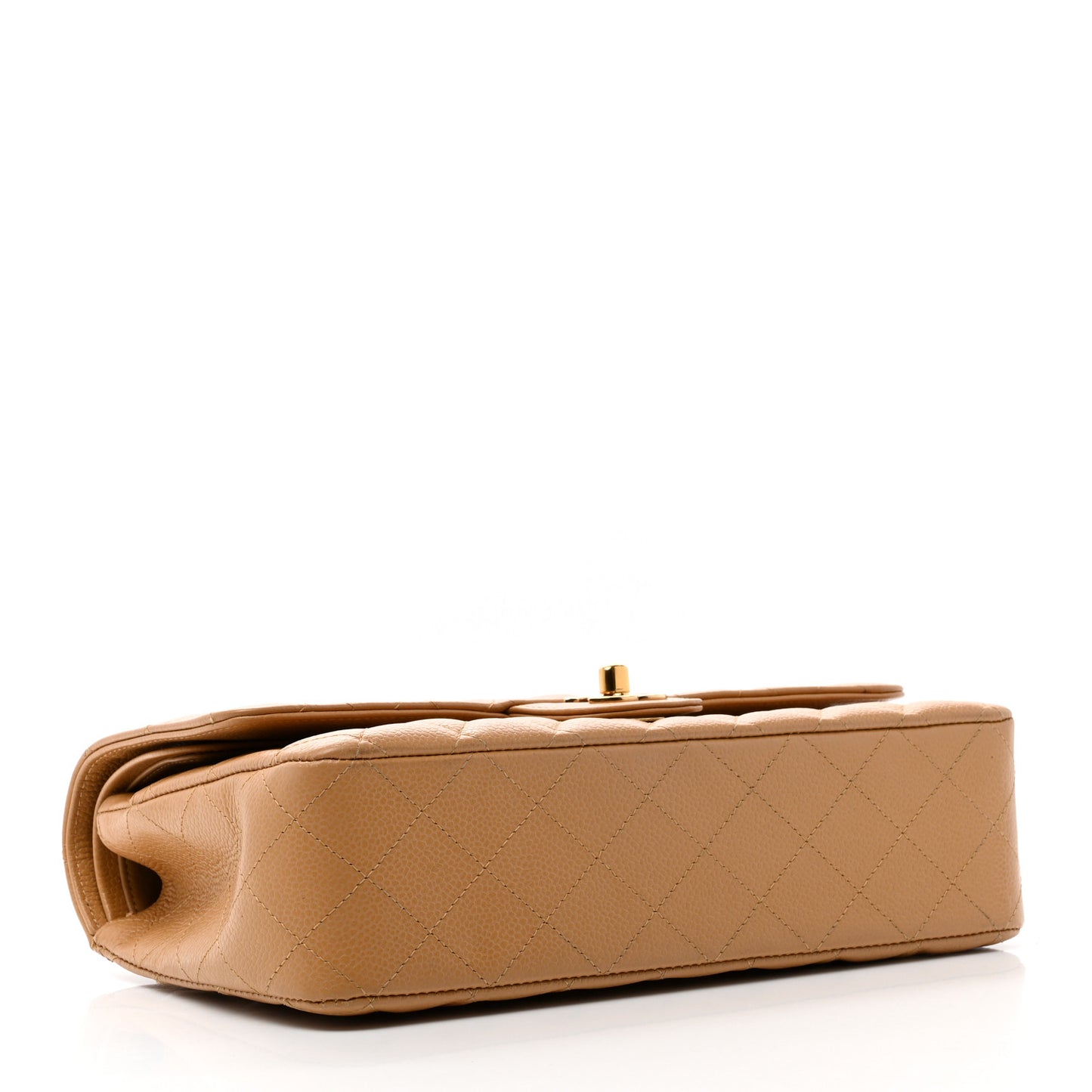 Caviar Quilted Medium Double Flap Beige