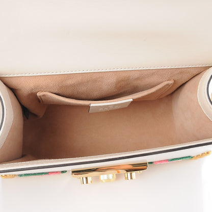 Gucci Calfskin Floral Embroidered Small Padlock Shoulder Bag White 6 of 18