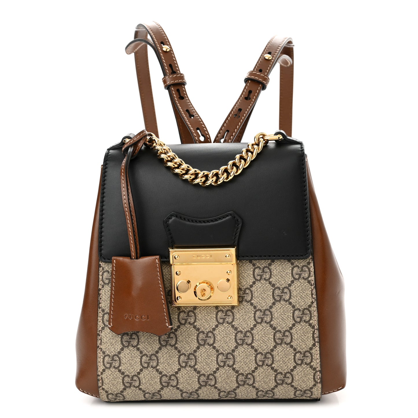 GG Supreme Monogram Calfskin Padlock Backpack Beige Cuir Black