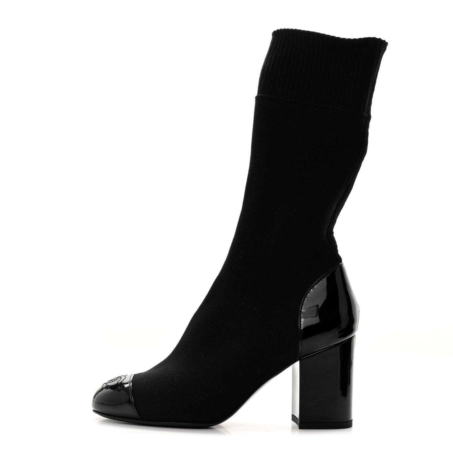Patent Knit Cap Toe CC Sock Boots 35.5 Black