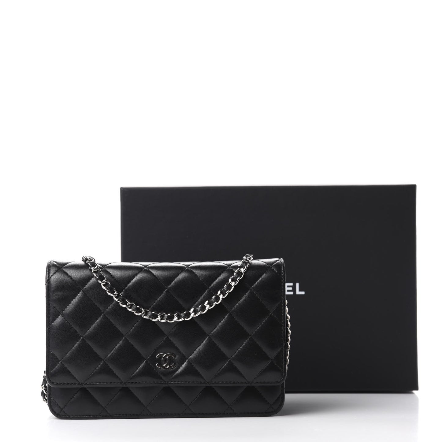 Lambskin Quilted Wallet On Chain WOC Black