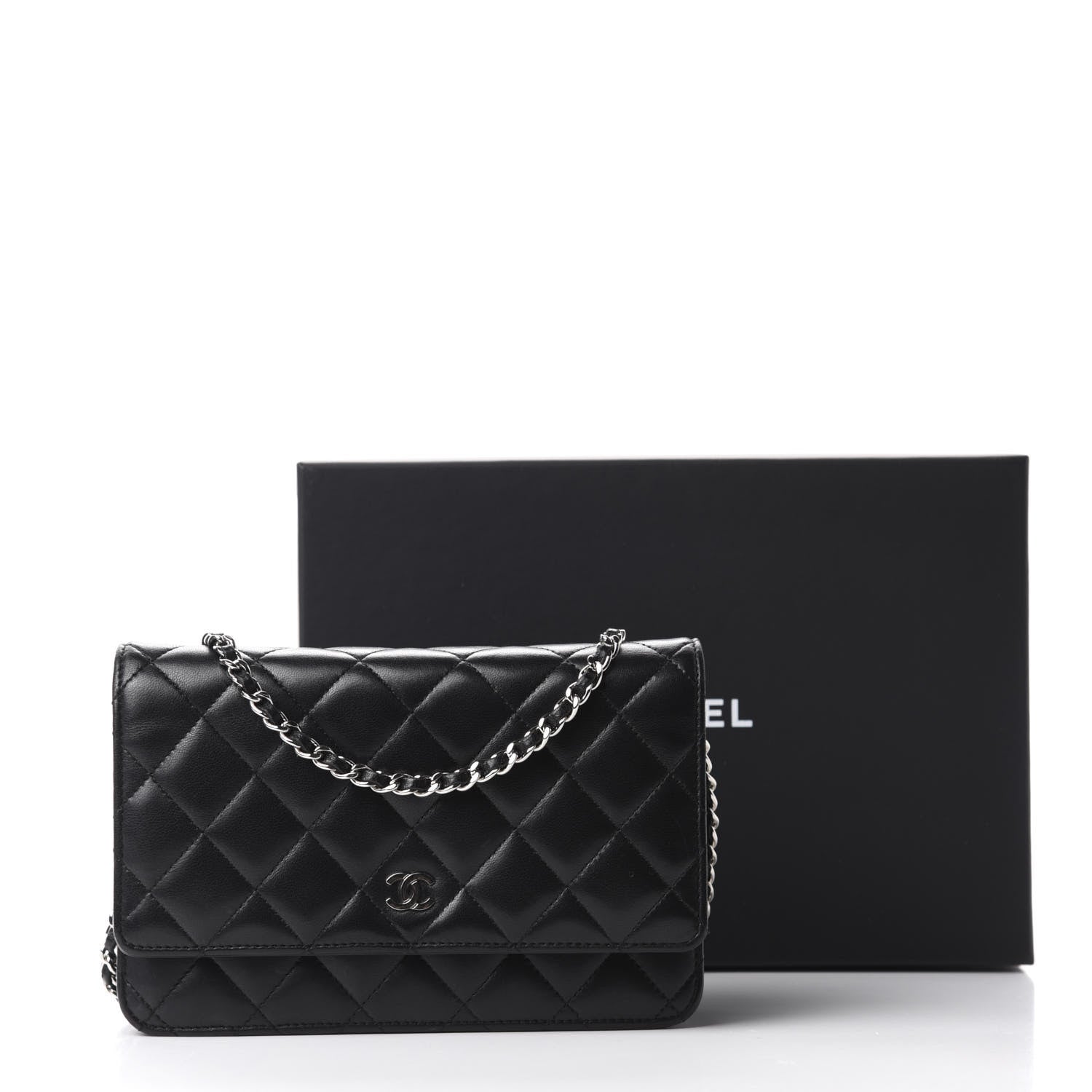Chanel Lambskin Quilted Wallet On Chain WOC Black 12 of 12