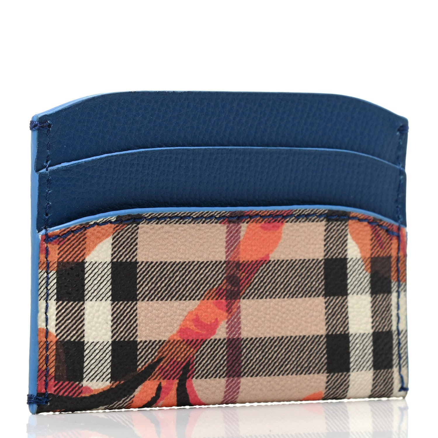 Burberry Calfskin Horseferry Check Floral Print Izzy Card Case Blue 2 of 3