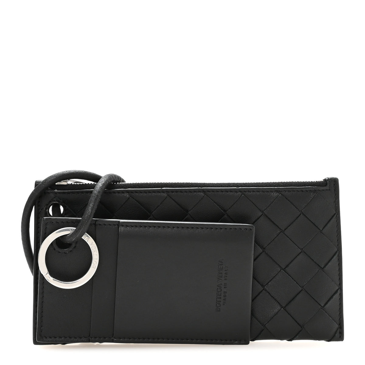 Nappa Intrecciato Pouch Wallet Lanyard Black