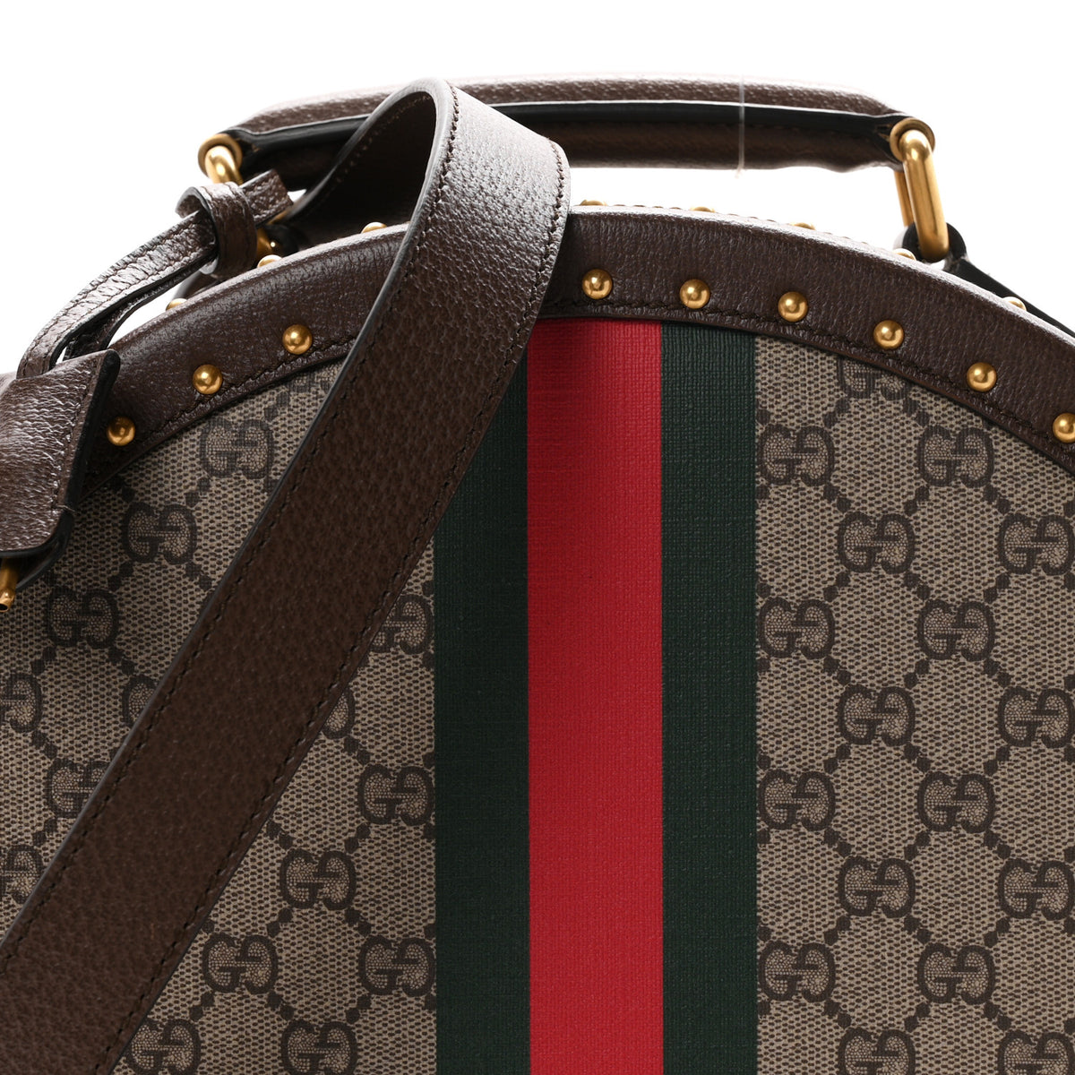 GG Supreme Monogram Textured Dollar Calfskin Web Savoy Hat Box Beige Ebony New Acero