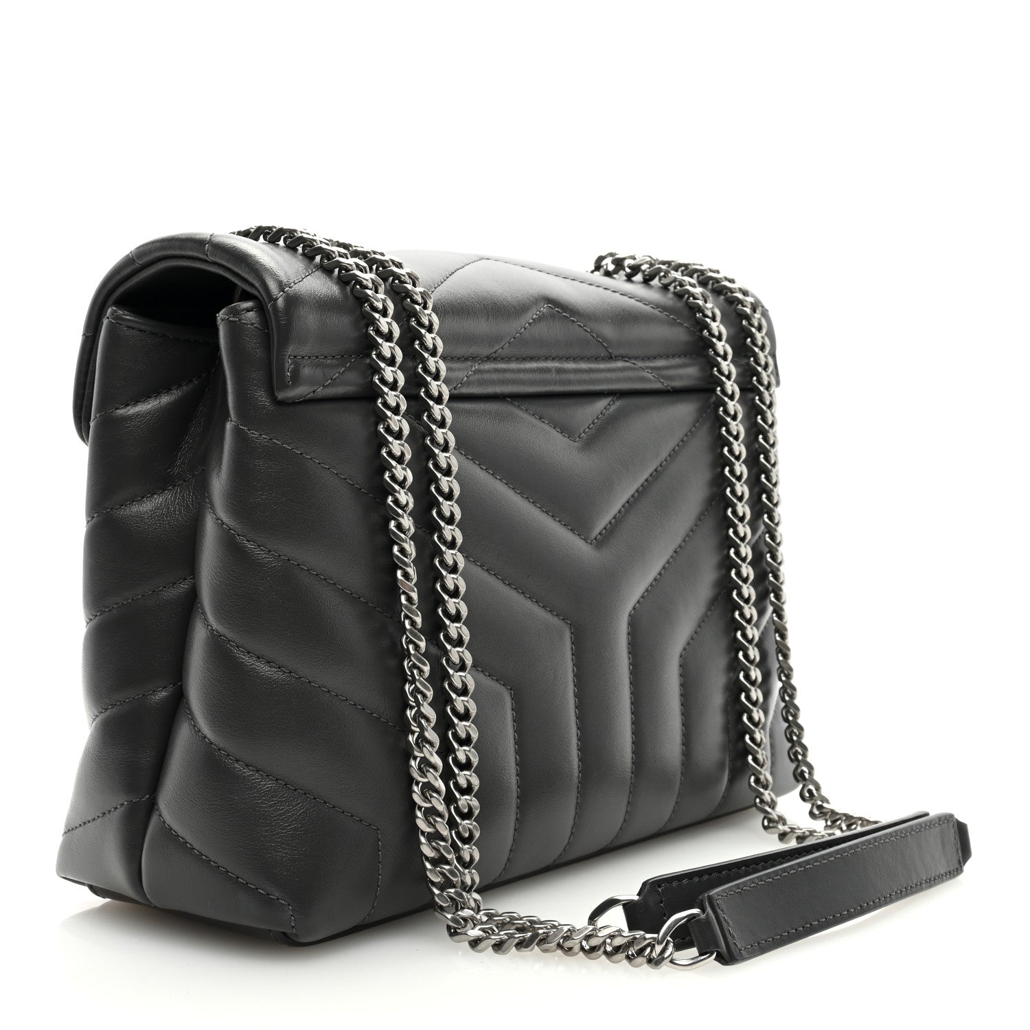 Saint Laurent Calfskin Y Quilted Monogram Small Loulou Chain Satchel Storm 3 of 8