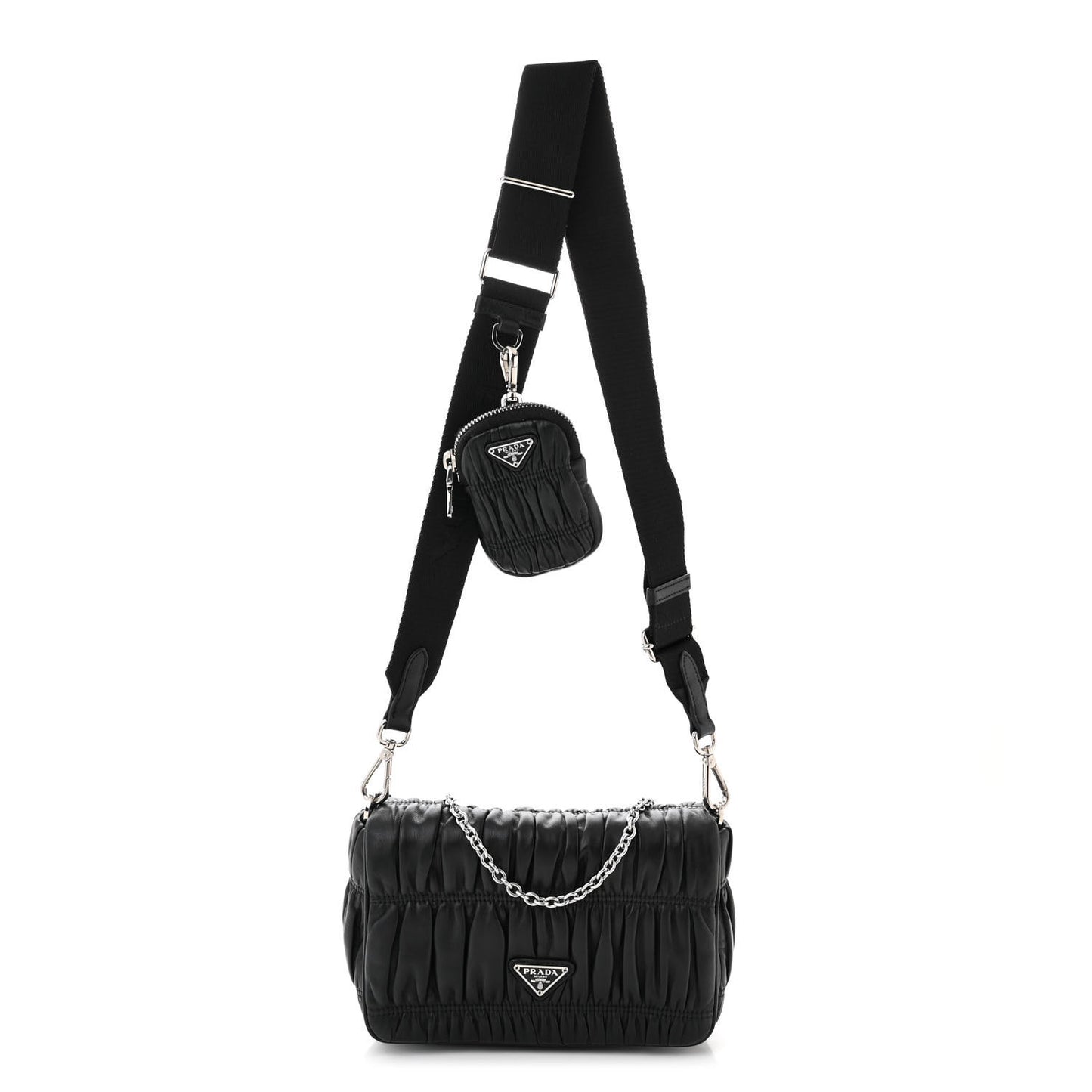 Nappa Gaufre Flap Shoulder Bag Black