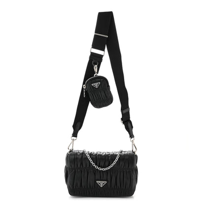 Prada Nappa Gaufre Flap Shoulder Bag Black 1 of 9