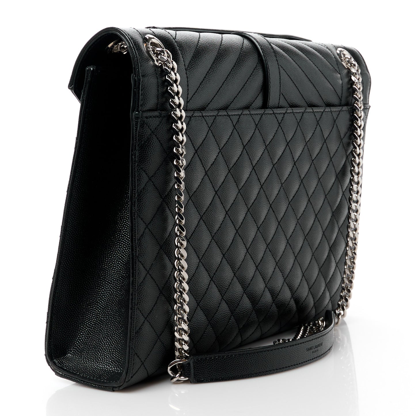 Grain De Poudre Textured Mixed Matelasse Large Triquilt Monogram Satchel Black