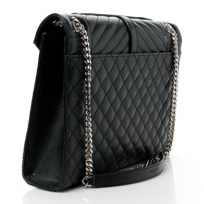 Saint Laurent Grain De Poudre Textured Mixed Matelasse Large Triquilt Monogram Satchel Black 3 of 11