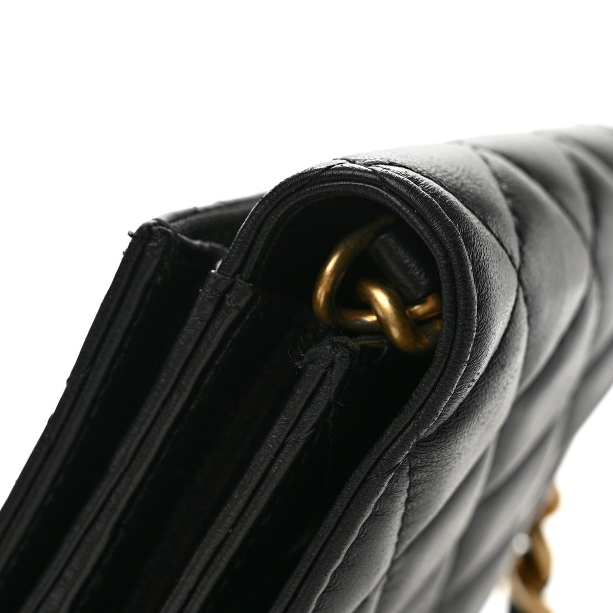 Lambskin Quilted Lacquered Chain Phone Holder With Chain Black