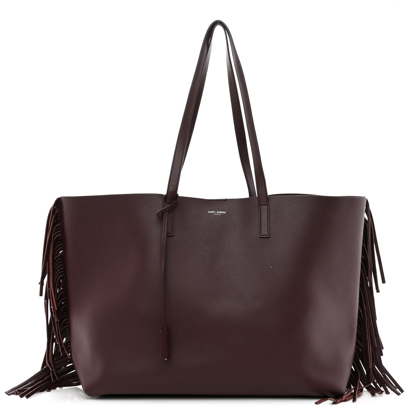 Calfskin Large Fringe Shopping Tote Amaranto