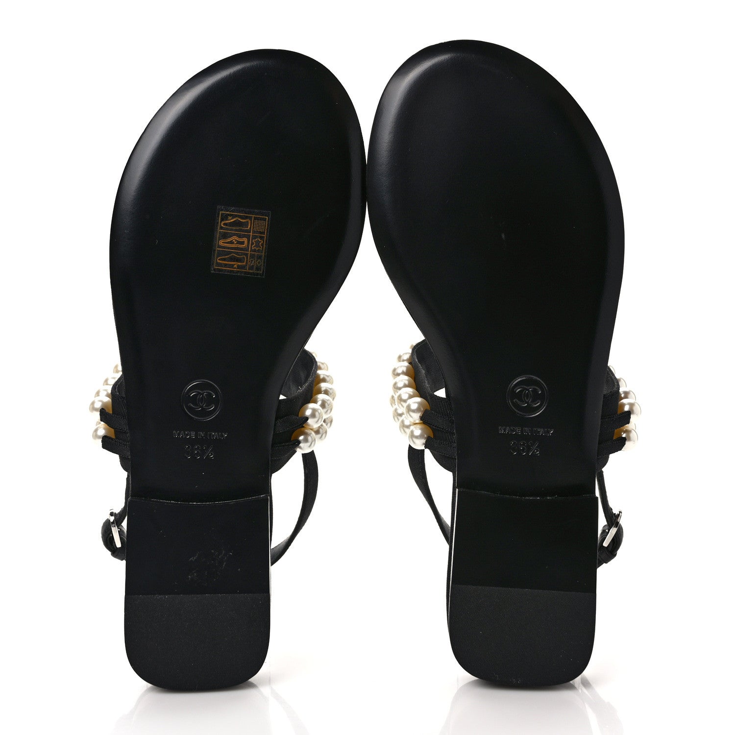 Chanel Grosgrain Pearl CC Sandals 36.5 Black 5 of 9