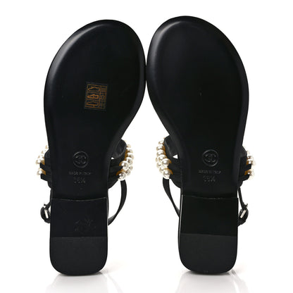 Chanel Grosgrain Pearl CC Sandals 36.5 Black 5 of 9
