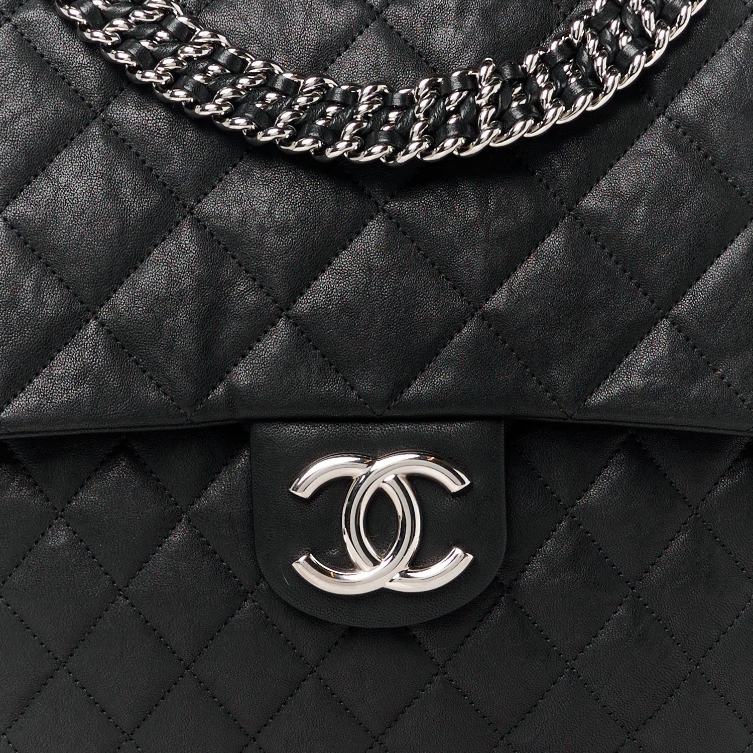 Chanel Washed Lambskin Quilted Maxi Chain Around Flap Black 8 of 11