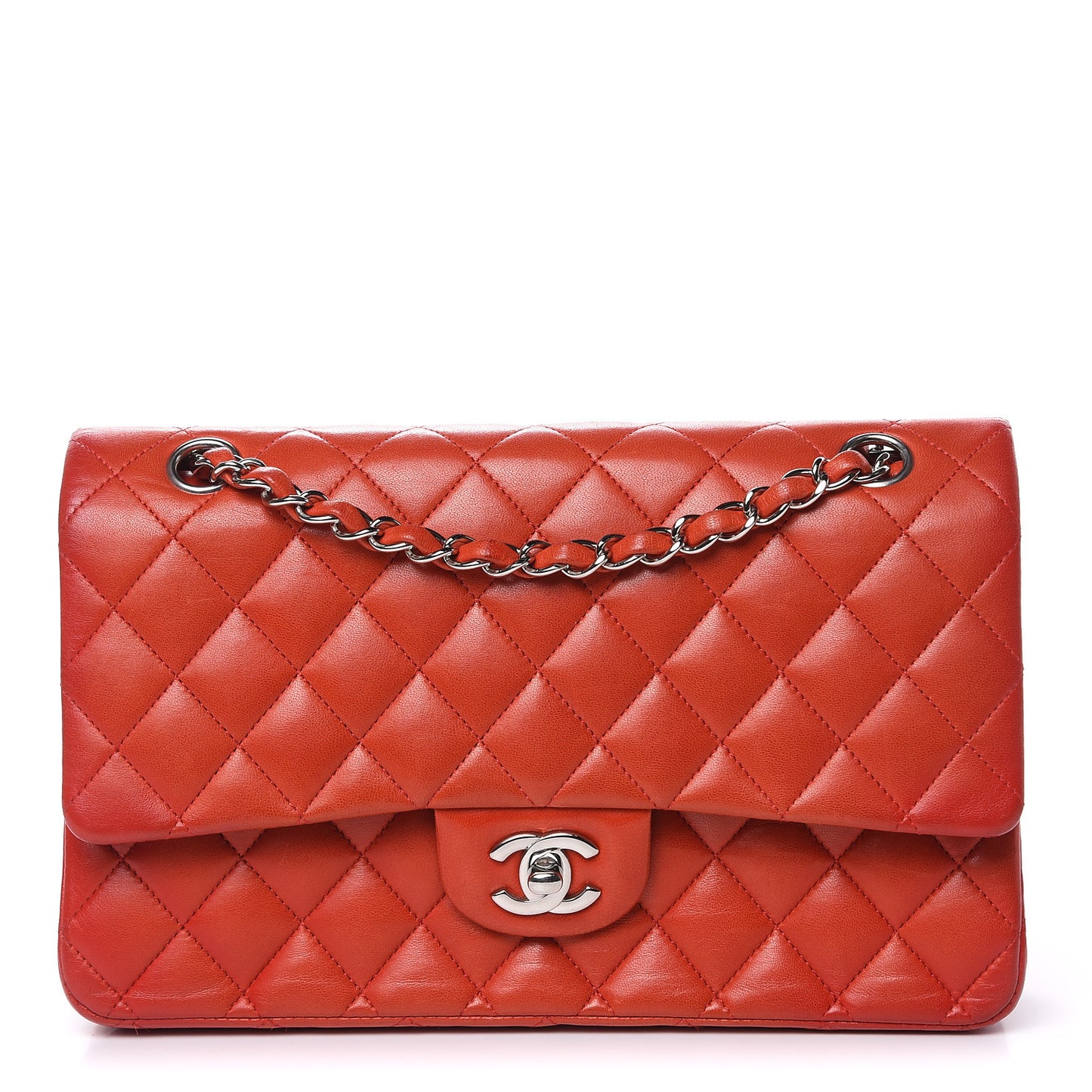 Lambskin Quilted Medium Double Flap Red