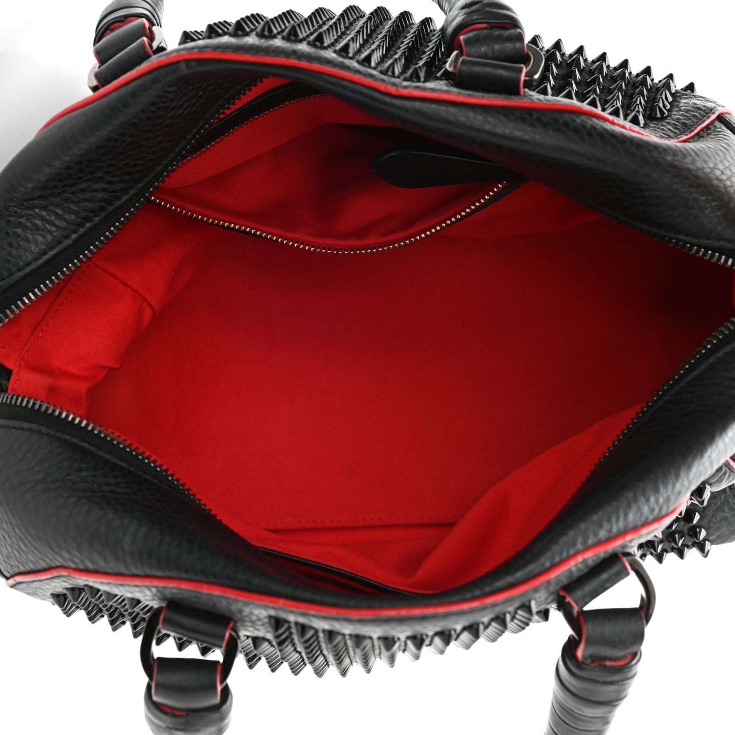 Grained Calfskin Studded Panettone Bowling Bag Black
