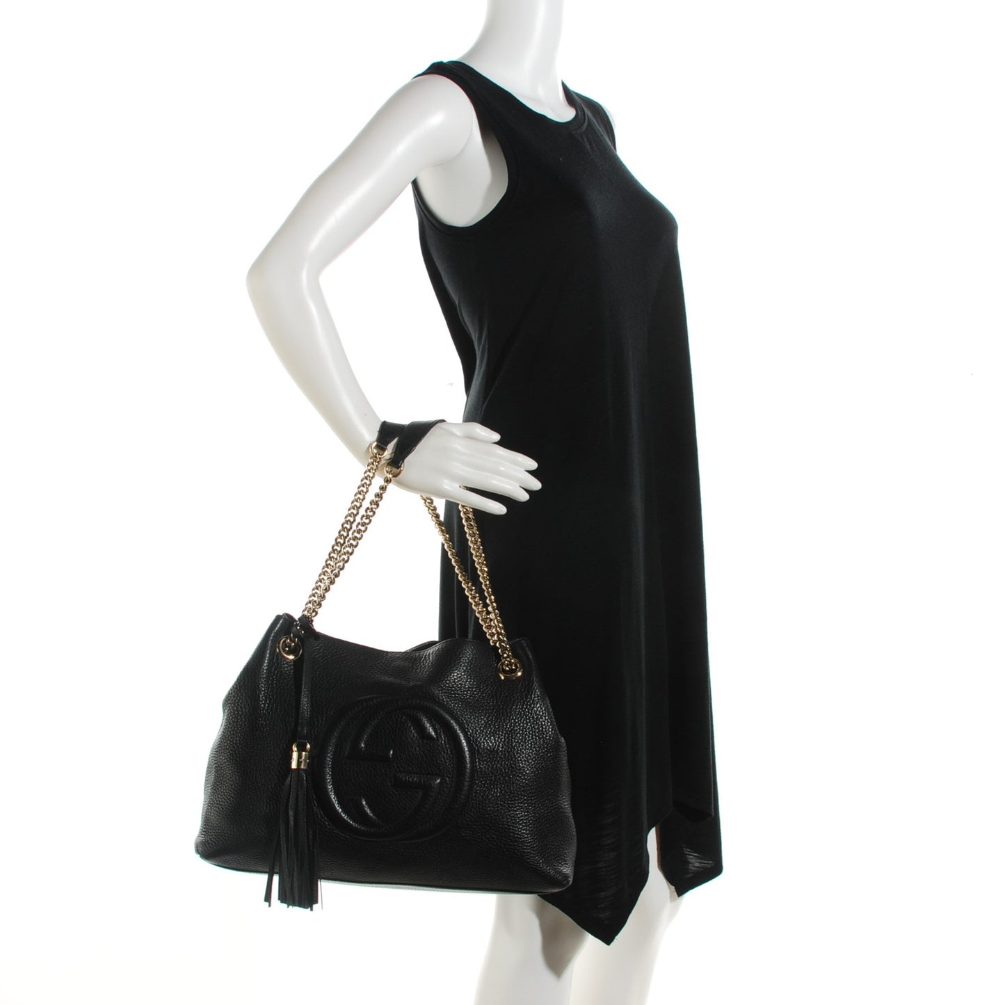 Pebbled Calfskin Medium Soho Chain Shoulder Bag Black