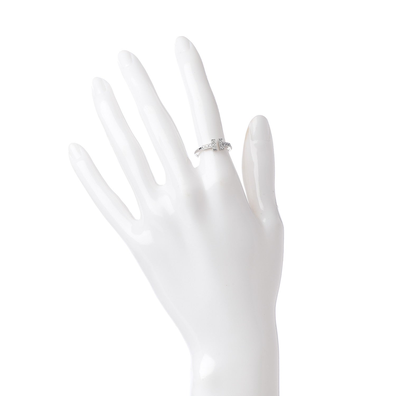 Tiffany 18K White Gold Diamond T Wire Ring 50 5.25 2 of 5