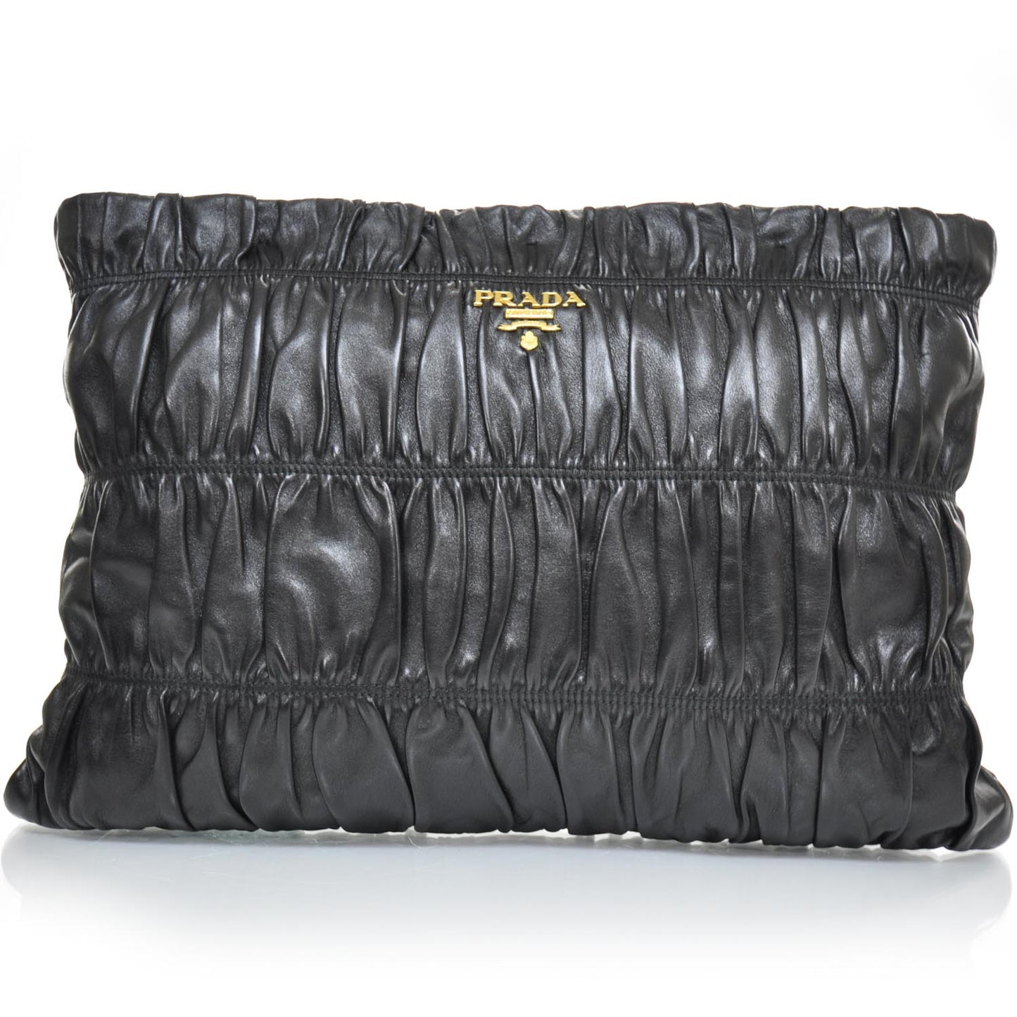 Nappa Dressy Gaufre Ruched Clutch Nero