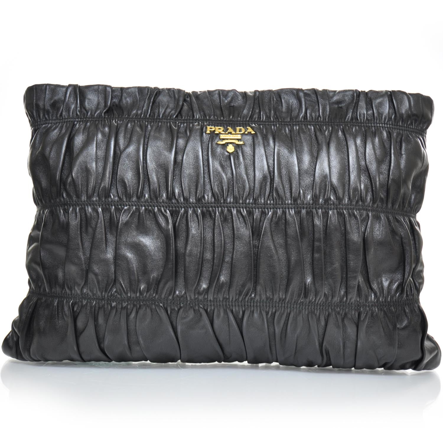 Prada Nappa Dressy Gaufre Ruched Clutch Nero 1 of 10