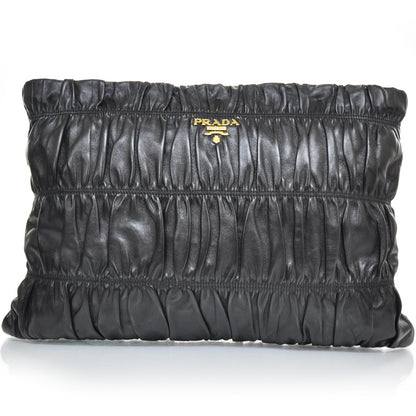 Prada Nappa Dressy Gaufre Ruched Clutch Nero 1 of 10
