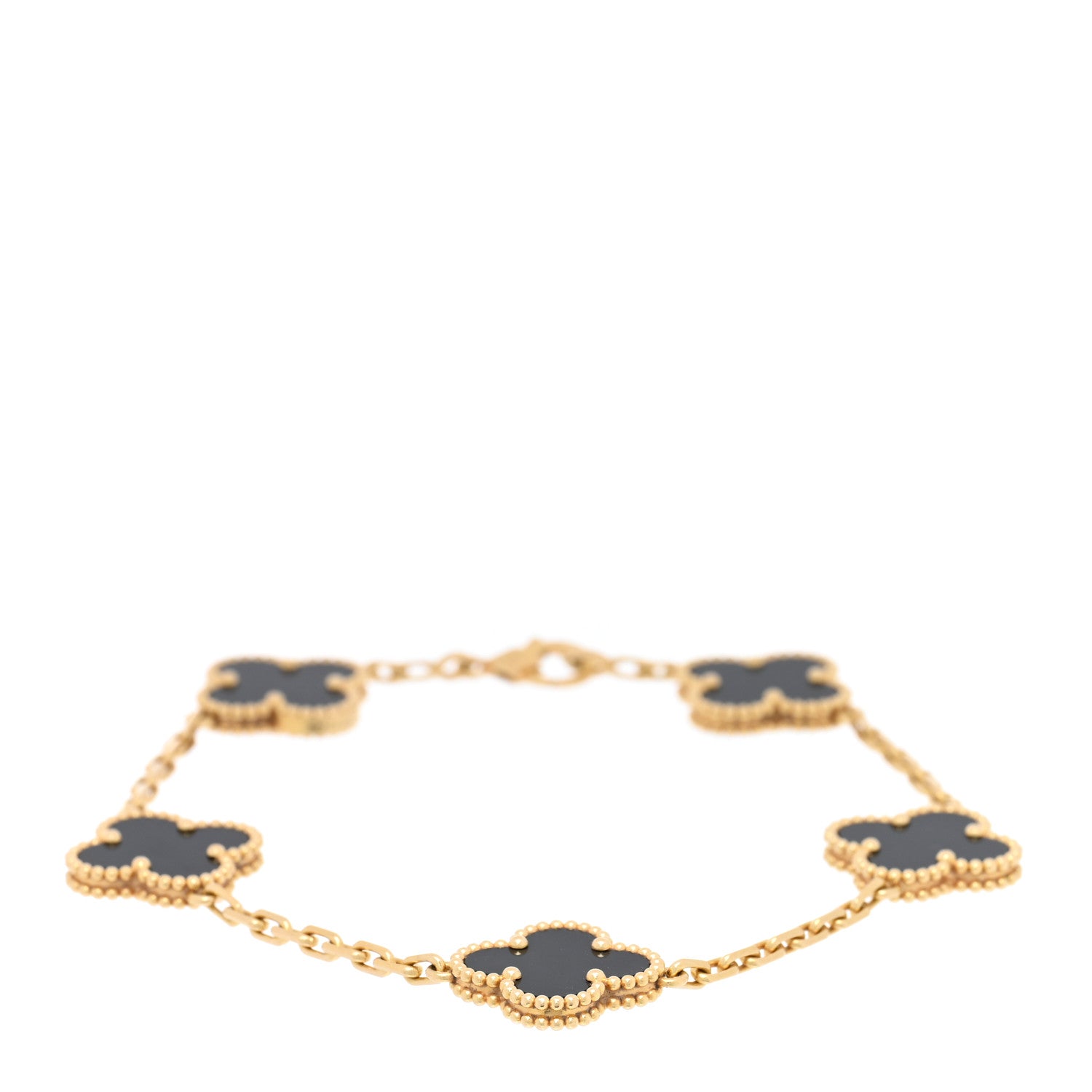 Van Cleef & Arpels 18K Yellow Gold Black Onyx 5 Motifs Vintage Alhambra Bracelet 1 of 4