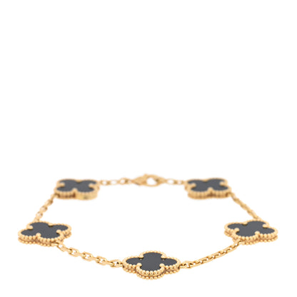 Van Cleef & Arpels 18K Yellow Gold Black Onyx 5 Motifs Vintage Alhambra Bracelet 1 of 4