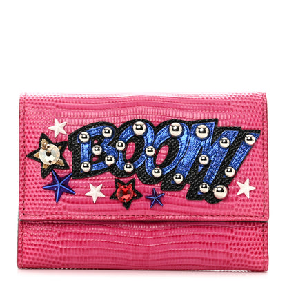 Dolce & Gabbana Iguana Calfskin Embossed Dauphine Boom Embellished Wallet Pink Multicolor 1 of 7
