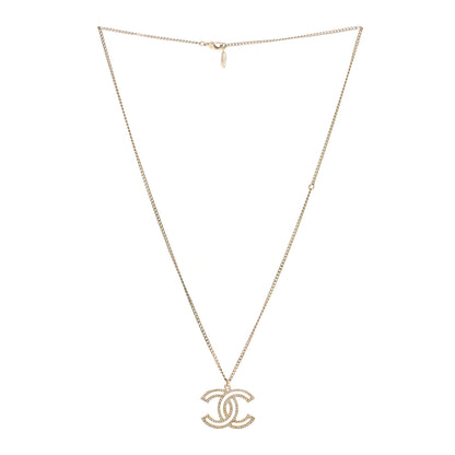 Chanel Crystal Metal CC Pendant Necklace Gold 3 of 5
