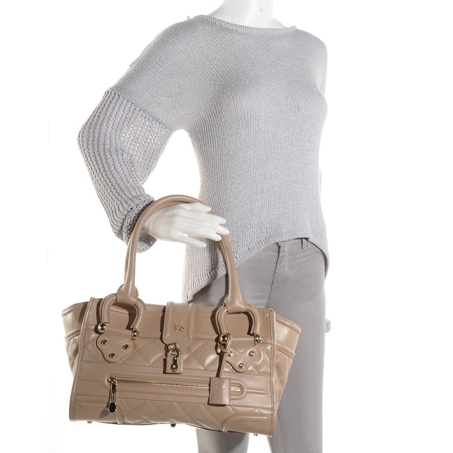 Burberry Quilted Calfskin Large Manor Tote Beige 2 of 9