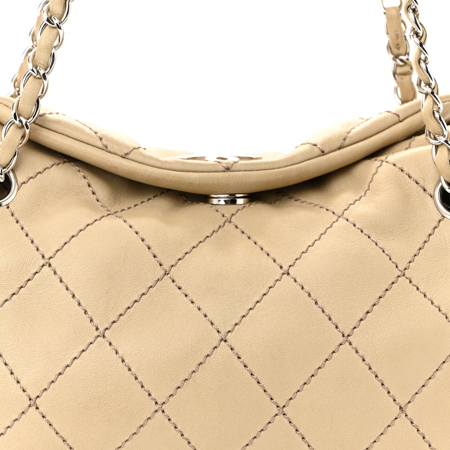 Chanel Lambskin Stitched Accordion Tote Beige 8 of 10