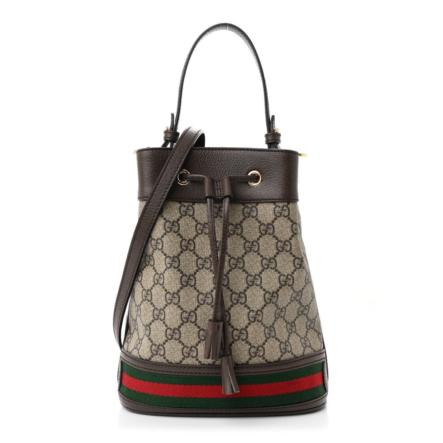 GG Supreme Monogram Web Small Ophidia Bucket Bag Brown