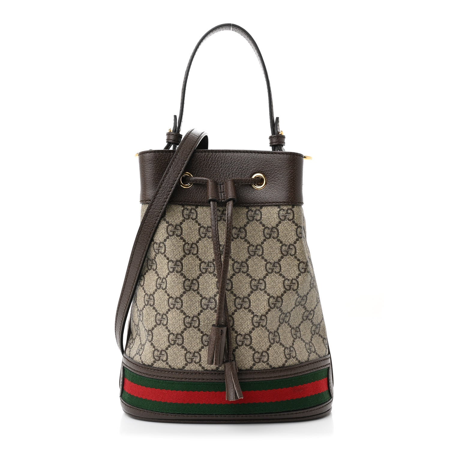 Gucci GG Supreme Monogram Web Small Ophidia Bucket Bag Brown 1 of 10