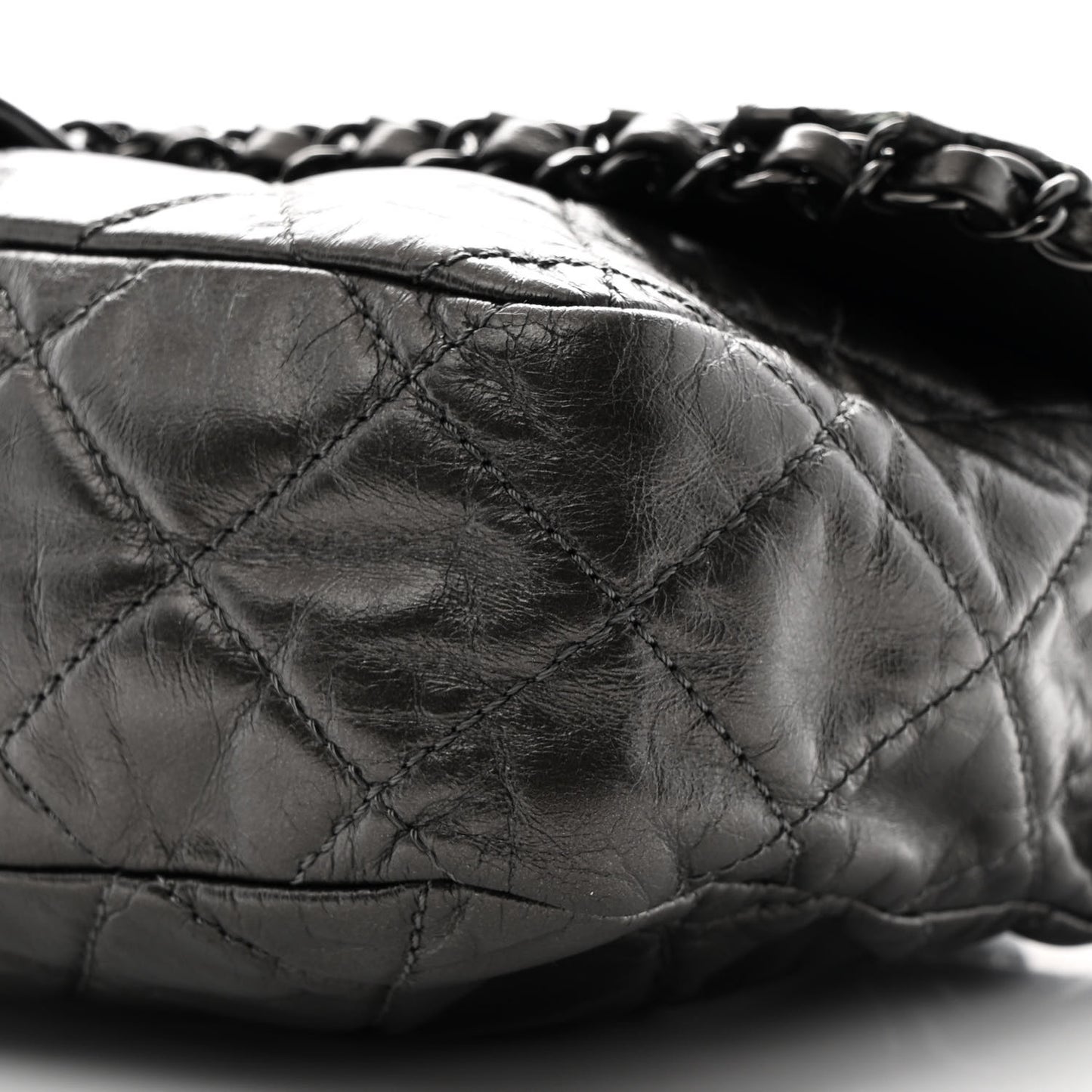 Metallic Calfskin Quilted Medium Chain Me Flap Grey