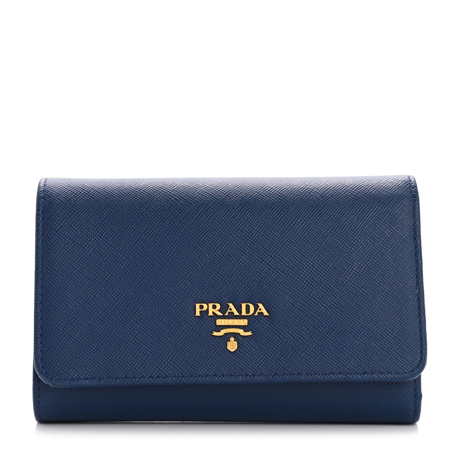 Prada Saffiano Metal French Flap Compact Wallet Bluette 1 of 12