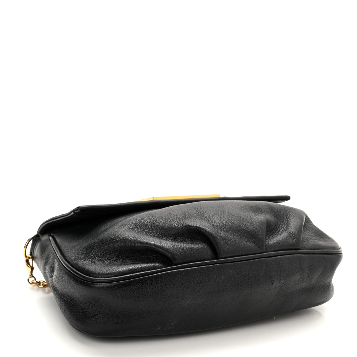 Vitello Flamingo Enamel Fendista Pouchette Crossbody Black