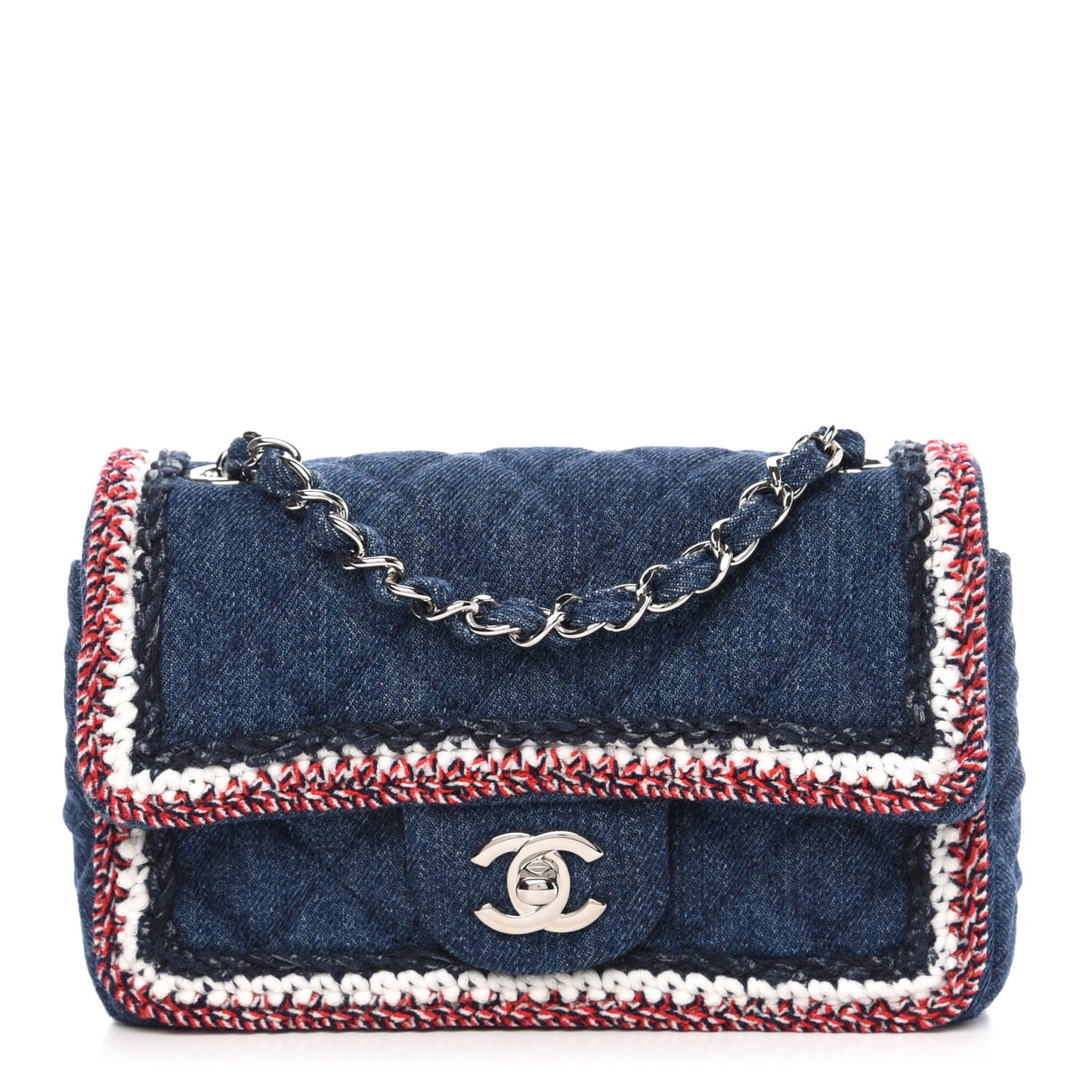 Denim Braided Mini Rectangular Flap Bag Blue