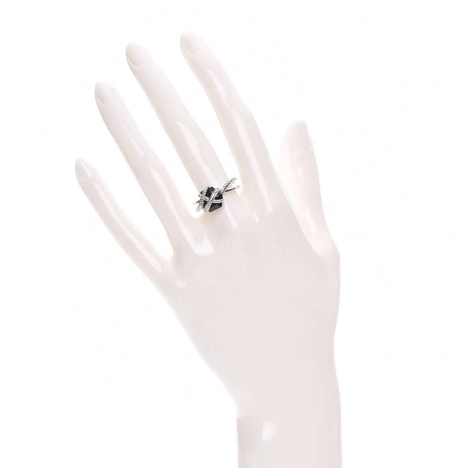 David Yurman Sterling Silver Diamond Black Onyx 10mm Cable Wrap Ring 53.5 6.75 2 of 4