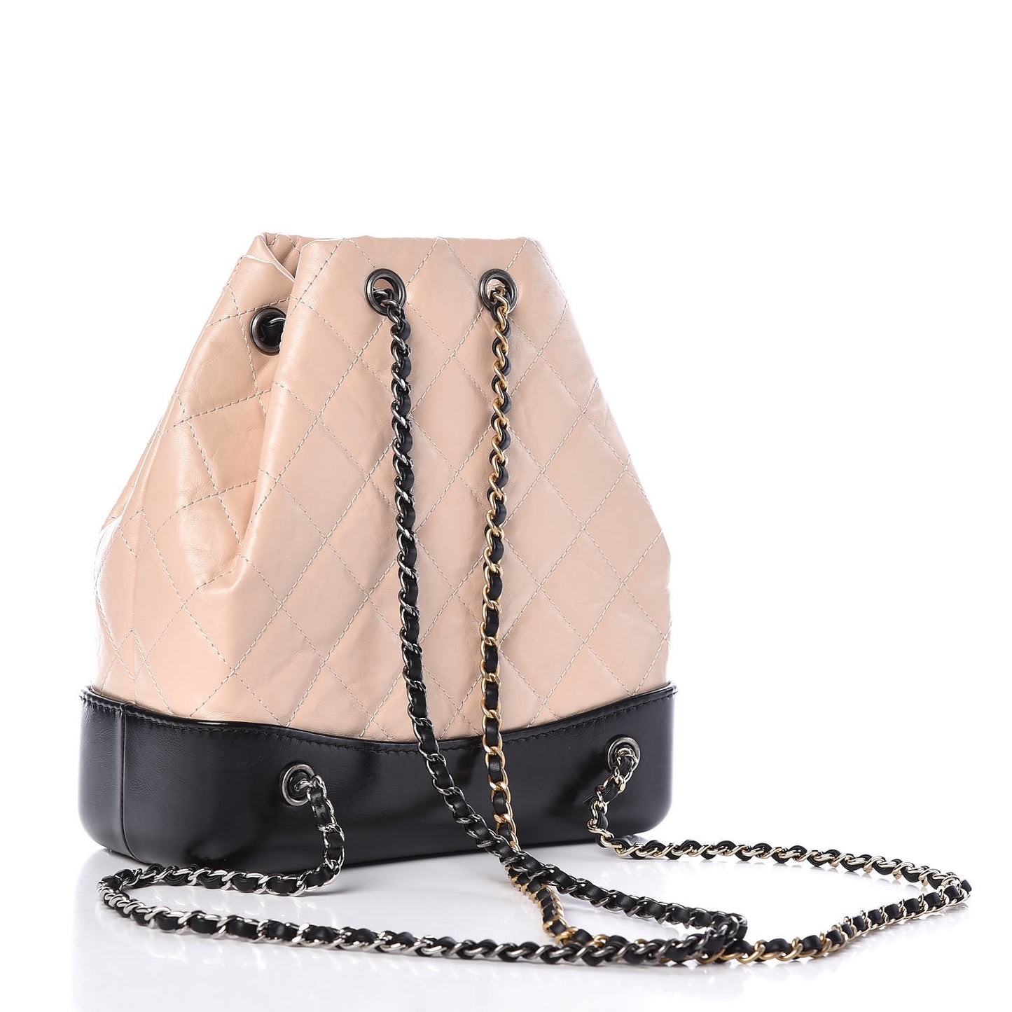 Aged Calfskin Quilted Small Gabrielle Backpack Beige Black