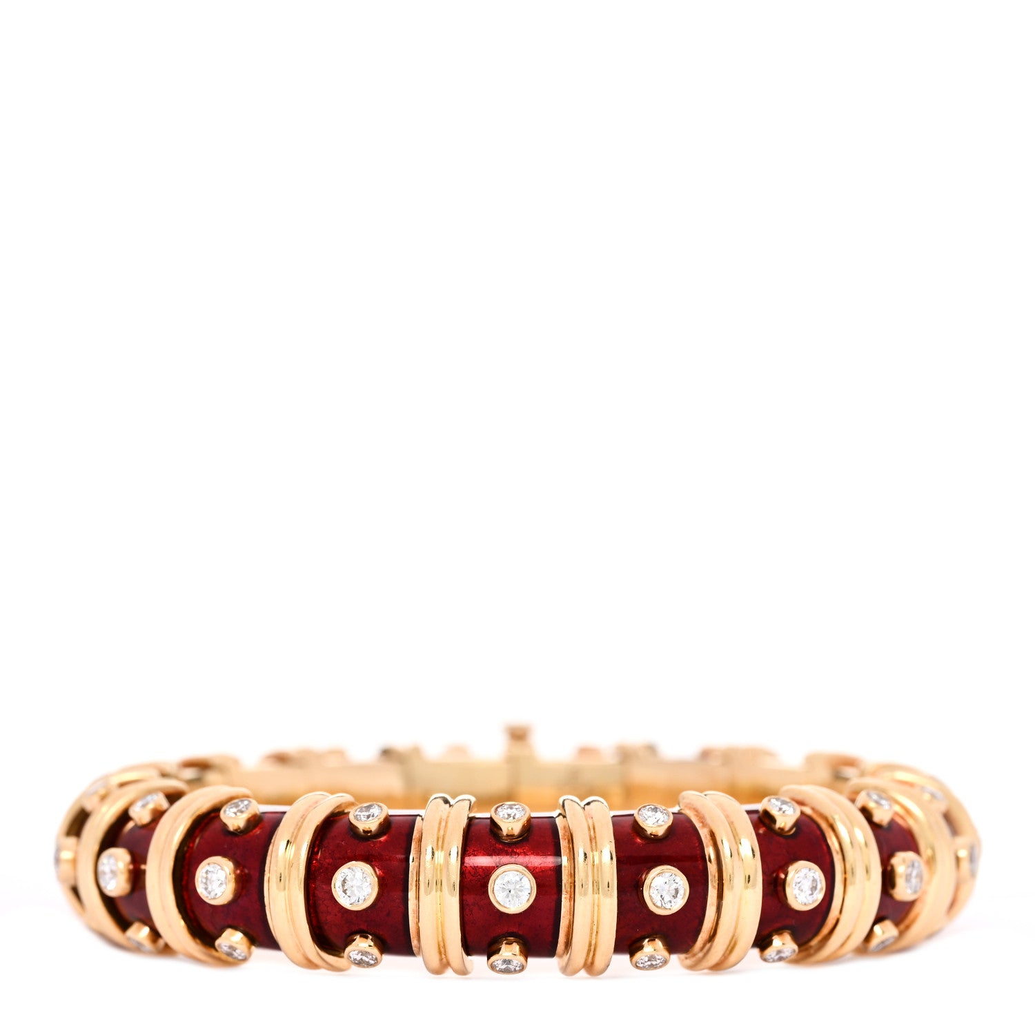 Tiffany 18K Yellow Gold Enamel Diamond Schlumberger Bracelet Red 2 of 3